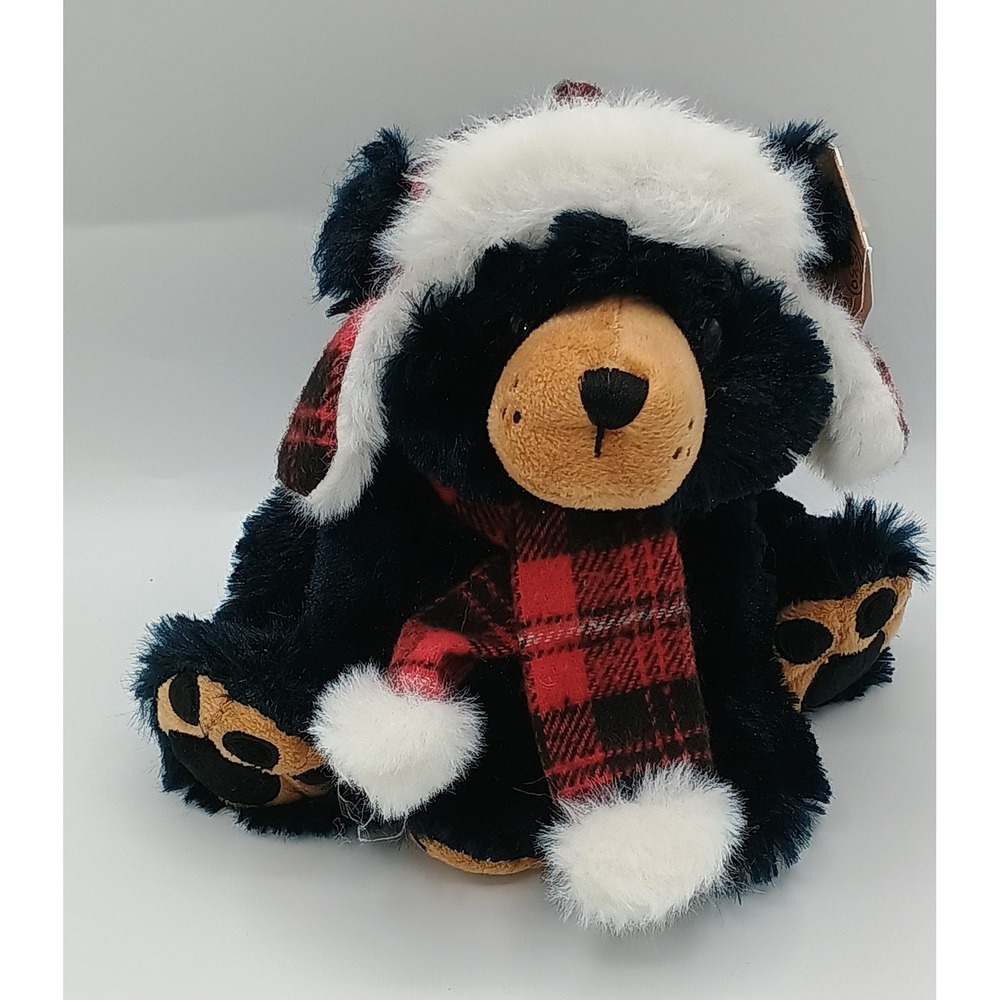 7" Ganz HX11746 Plush Lil Flapjack Black Bear Red Black Plaid Hat Scarf New 9